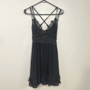 Listicle Black Lace Crochet‎ Ruffle Dress Boho Soft Goth Whimsigoth Romantic M